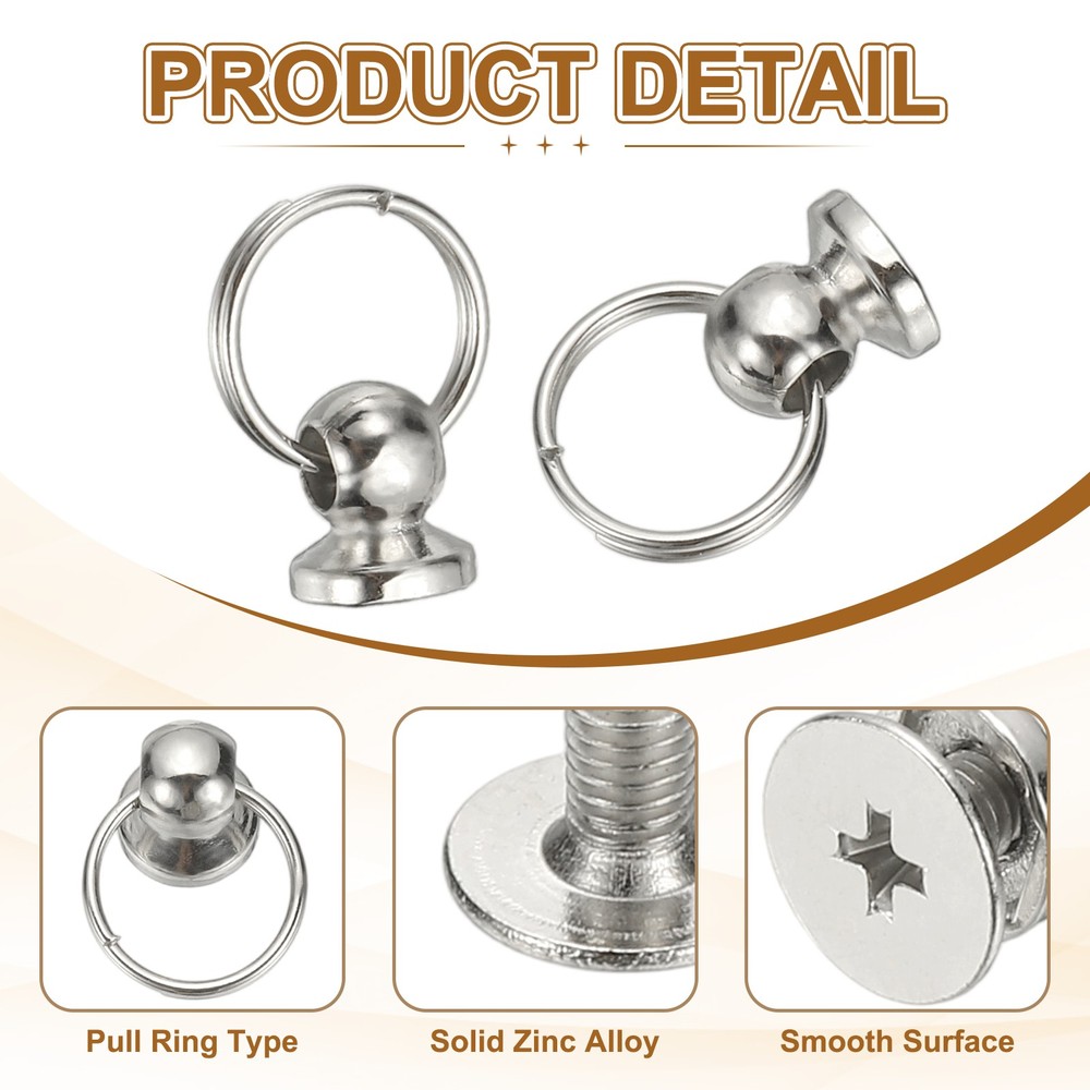 60 Pcs 0.28" Screwback Round Head Rivet with Single Ring , White