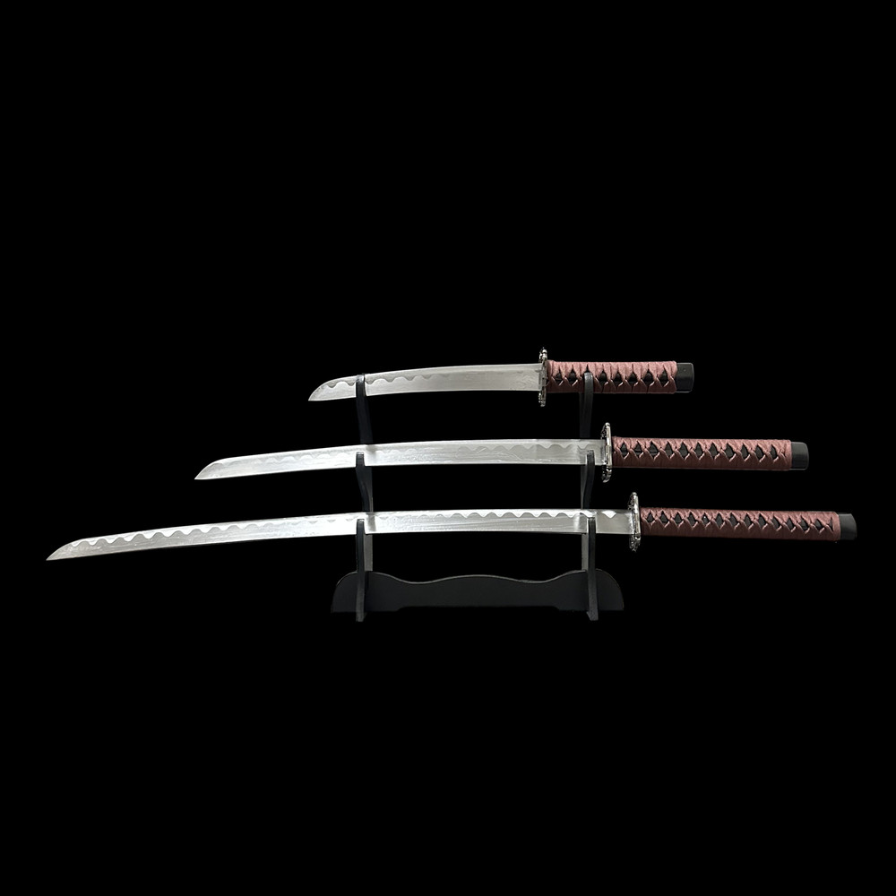 Brown Samurai Katana Sword Set 3PCS Japanese Decorative Display Unsharpened