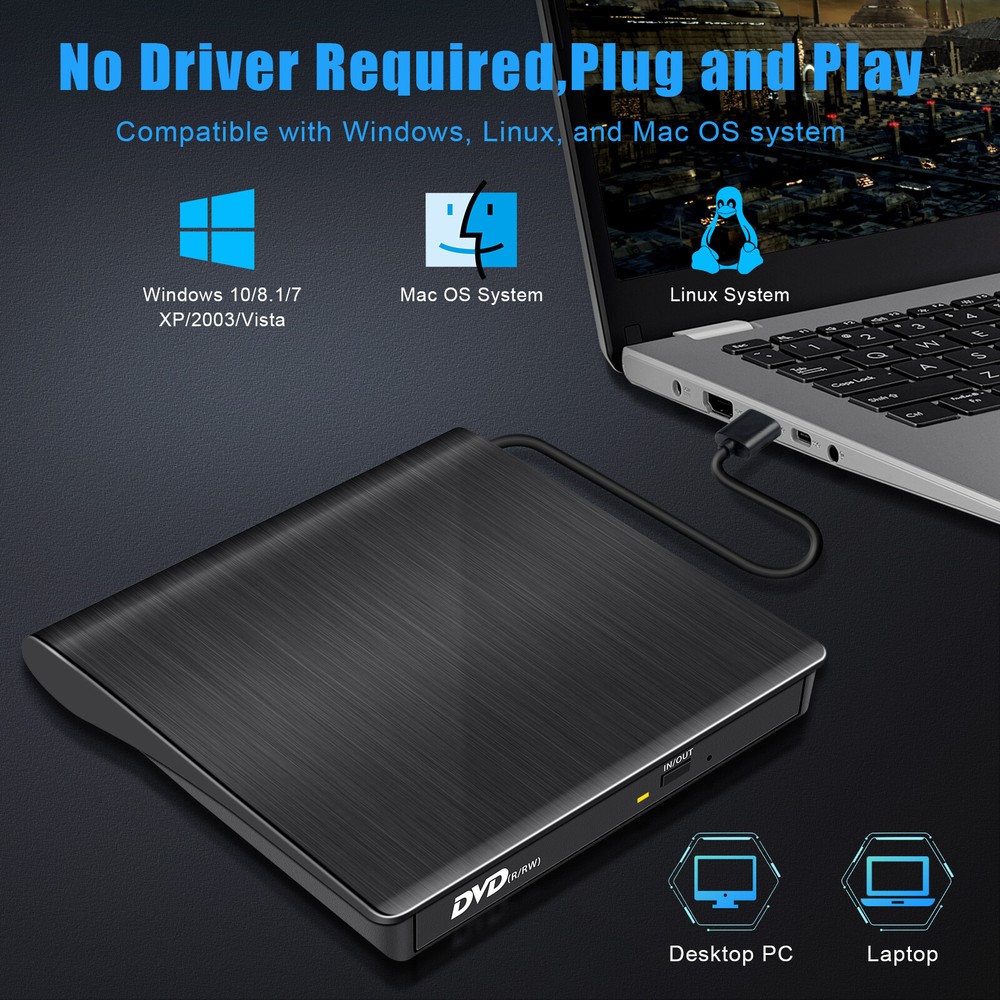 ✅Portable USB 3.0 External CD DVD Drive Burner Writer Player for Laptop Computer