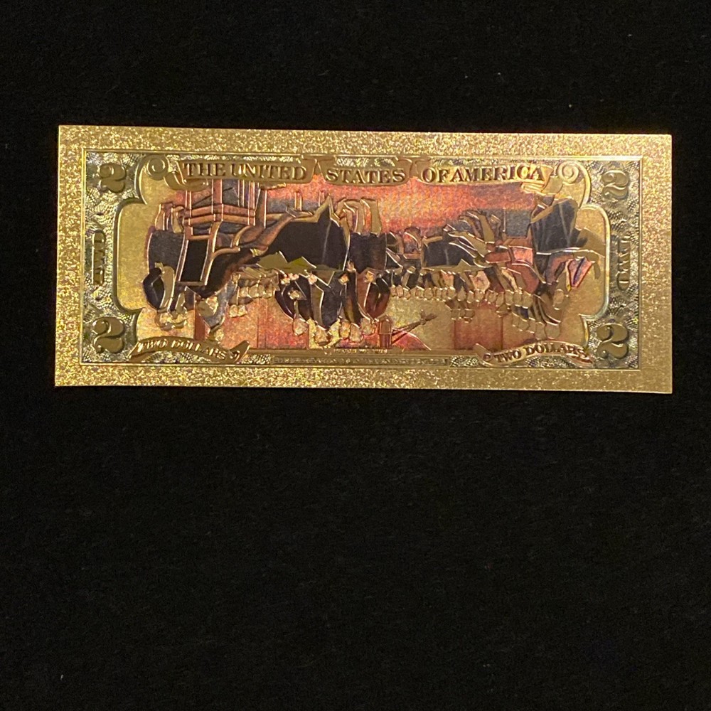$2 Gold Foil Novelty Banknote Colorized Upside Down Portrait