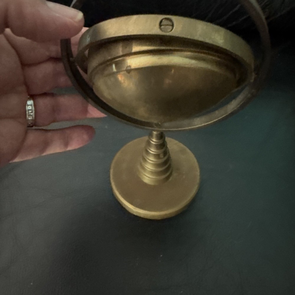 Vintage Solid Brass 7” Floating Gimbal Compass Nautical Decor