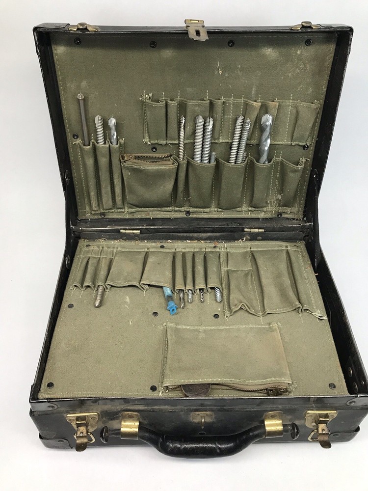 VINTAGE BELL SYSTEM TELEPHONE LINEMAN TOOLBOX VULCANIZED LEATHER CASE W/TOOLS