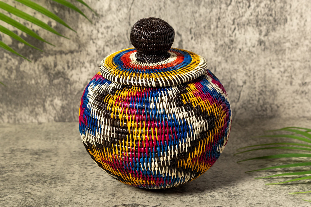 Rainbow Lightning Flash Woven Basket With Top