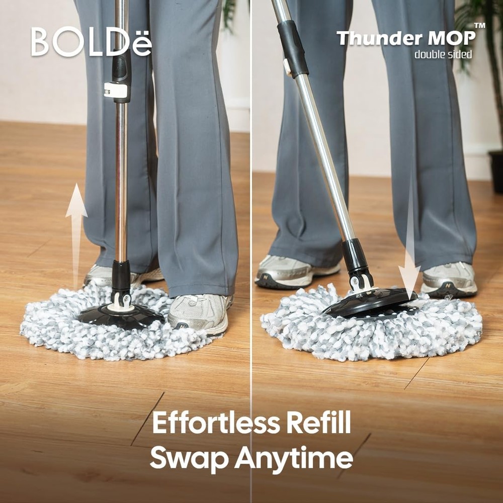 Thunder Mop Spin System - Double-Sided - 2 Compact Stackable 6L Buckets, Micr...