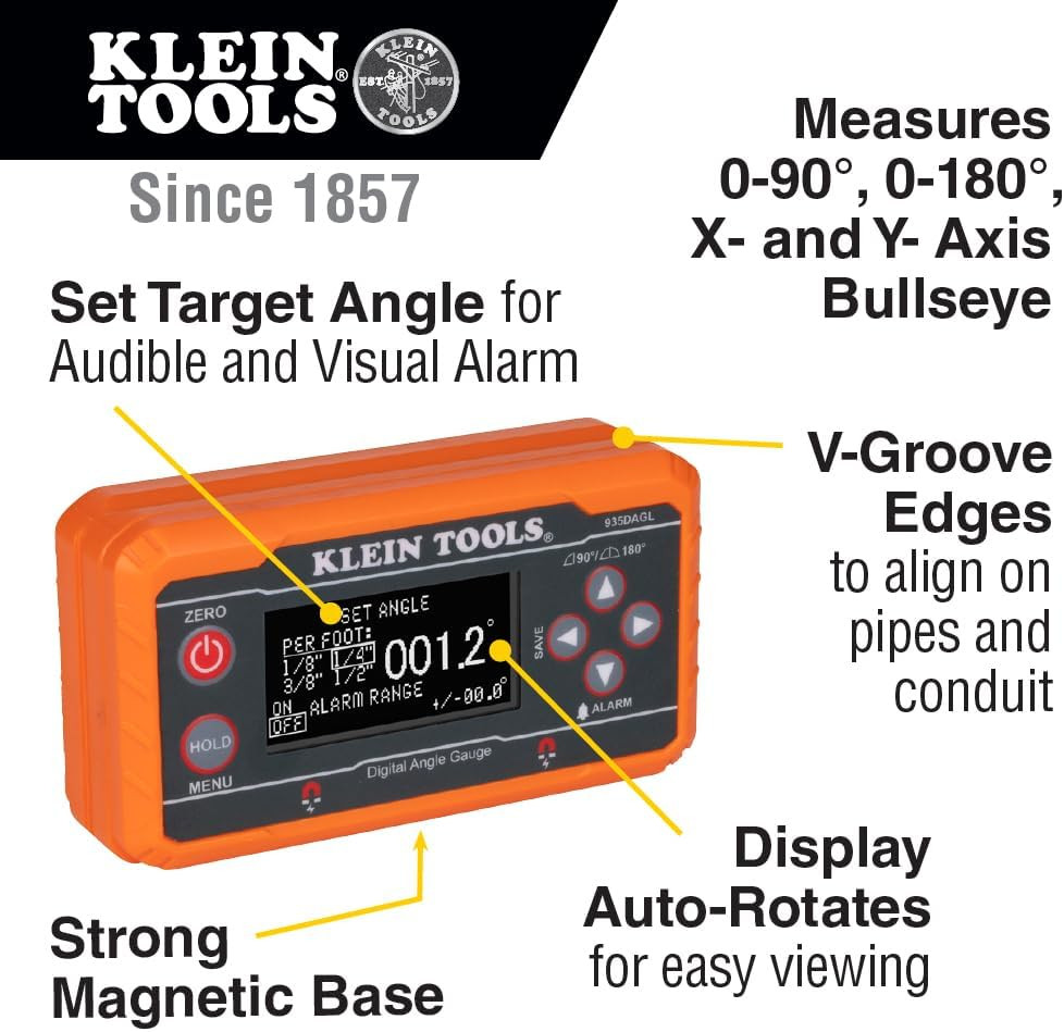 935DAGL Digital Level Angle Finder with Programmable Angles, Measures 0 - 90 and