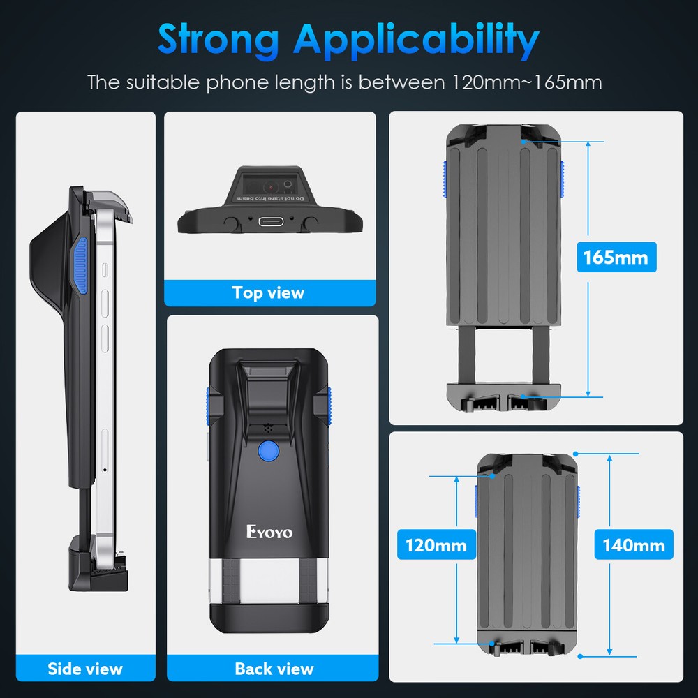 2D QR Wireless Bluetooth Barcode Scanner,Phone Back Clip for iPhone,Android, iOS