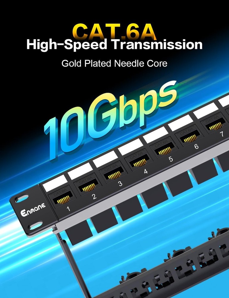 24 Port Patch Panel Cat6A RJ45 Passthrough Unshielded Keystone Patch Panel wi...