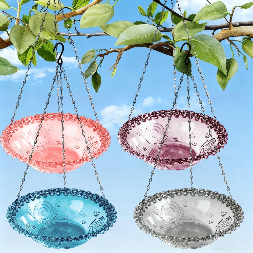 4 Pack Hanging Bird Baths Bowl Outdoor Feeder 15.7 Inch 4Pack Mixed