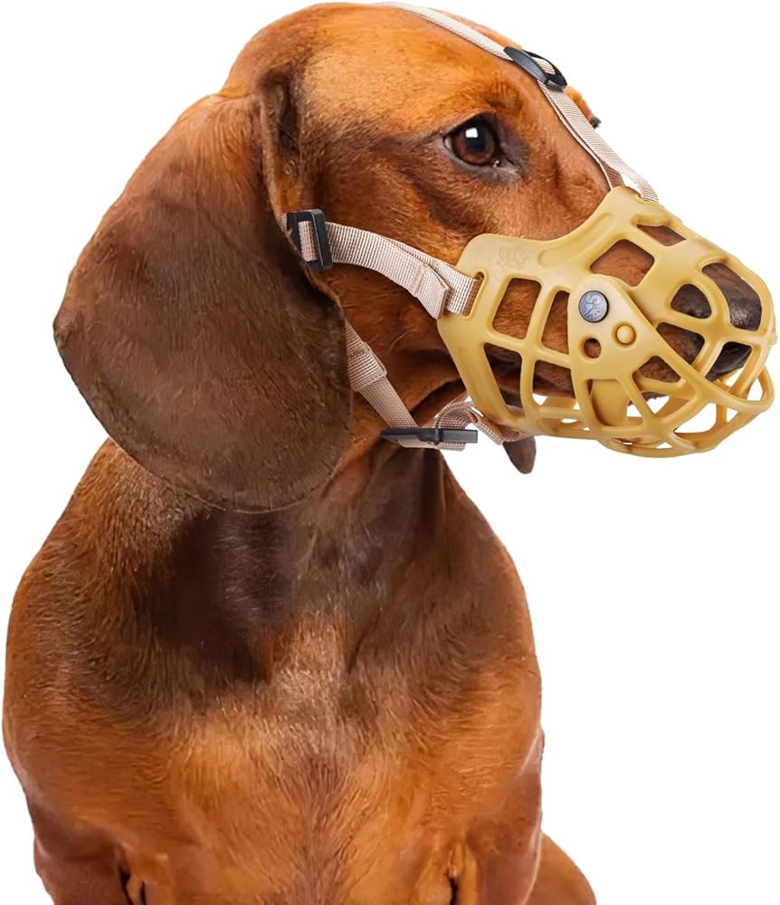 Dog Muzzle, Adjustable Dog Basket Muzzle with Movable Cover to