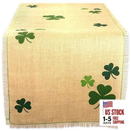 St. Patrick's Day Collection Tabletop Table Runner, 14x74" Rectangular Shamrock