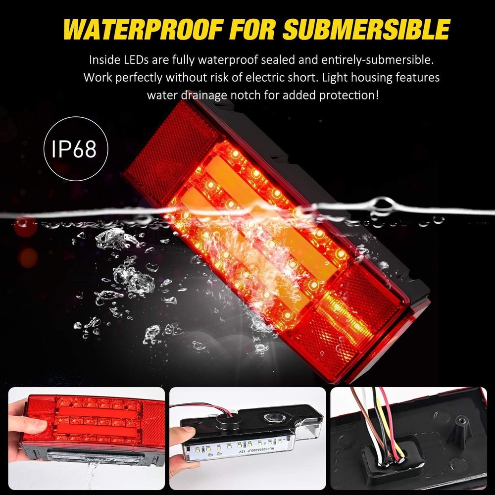 2PCS Rectangular LED Trailer Light Kit with Halo Glow Submersible LED Stop