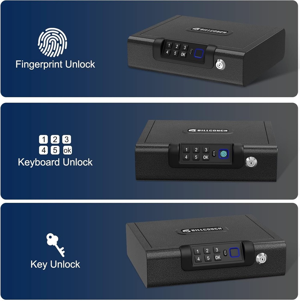 Modern Biometric Gun Safe with USB Recharge & Interior Light - Secure Storage