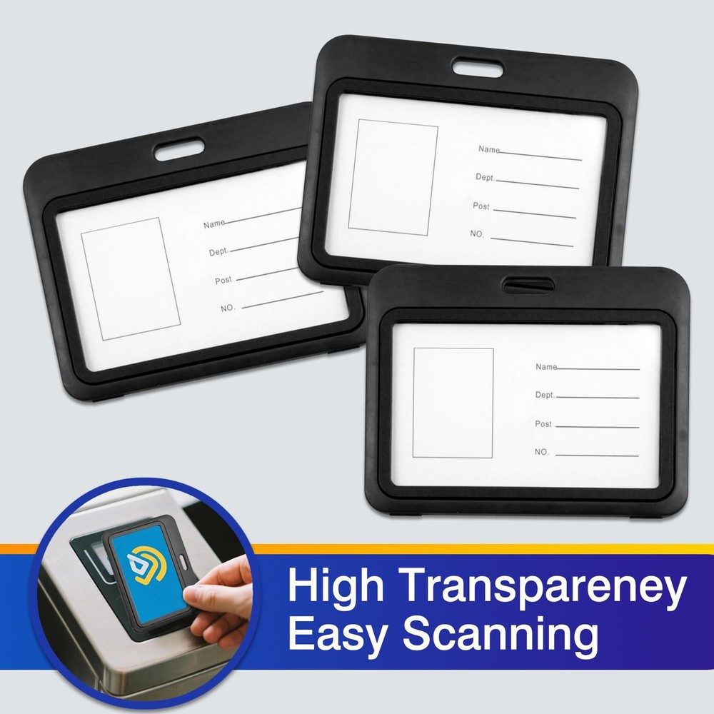 3Pack Horizontal Hard Plastic ID Badge Holders – DoubleSided Black Card Case ...