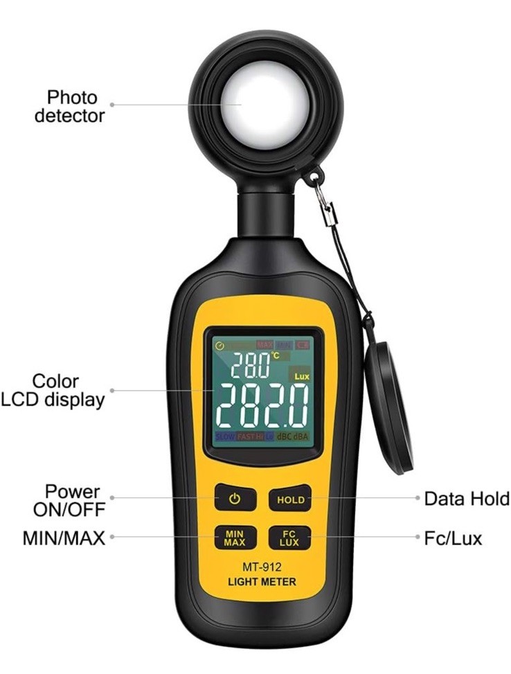 Light Meter Digital Illuminance Meter Handheld Ambient Temperature Measurer, ...