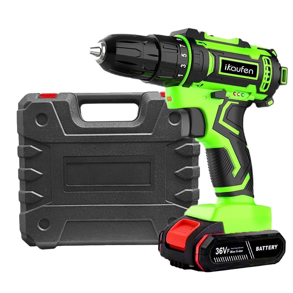 36Volt Drill 2 Speed Electric Cordless Drill / Driver with Bits Set 2 Battery A9