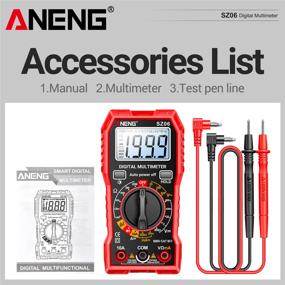 Digital Multimeter Voltmeter AC DC Volt Meter Ohmmeter Auto Range Tester Red
