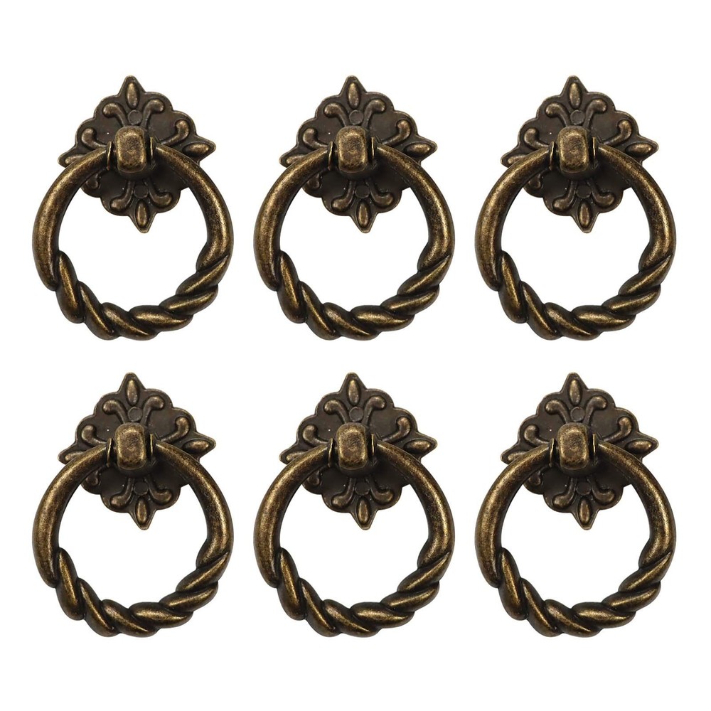 Chris.W 6pcs Vintage Bronze Drop Ring Knobs Pulls Handles for Dresser