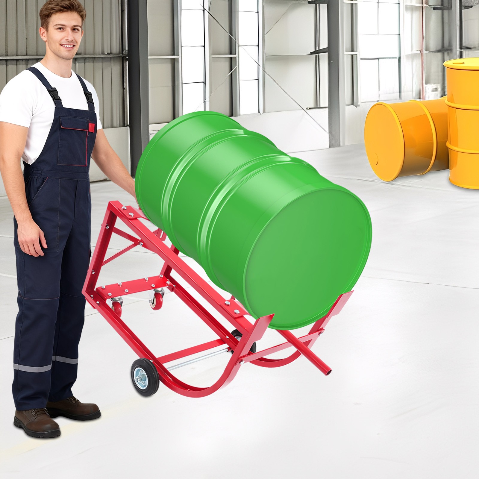 Drum Cradle With 4 Wheels, 55Gal Drum Cradle, 600lbs ,Red for Workshop&Factory