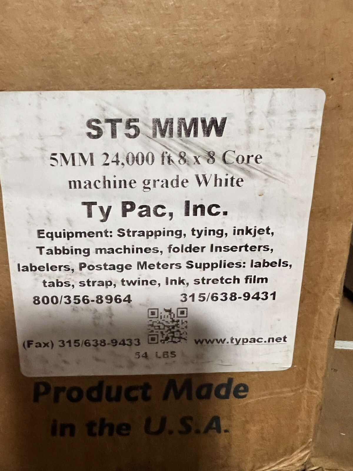 👀 2) NEW EAM MOSCA 5MM 24,000' 8x8 CORE MACHINE GRADE WHITE STRAPPING ST5 MMW