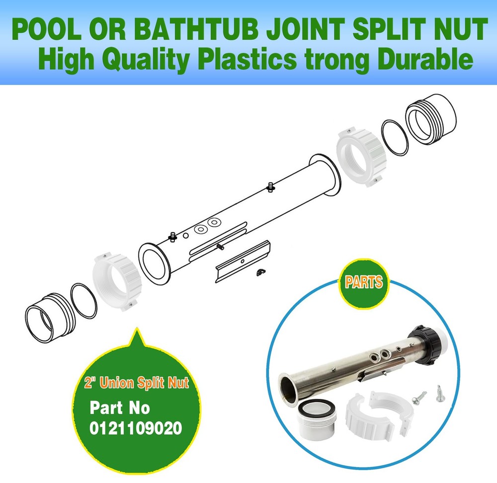 （White） 2PCS Pump Union Split Nut 2.5 inch diameter x 2 height, White