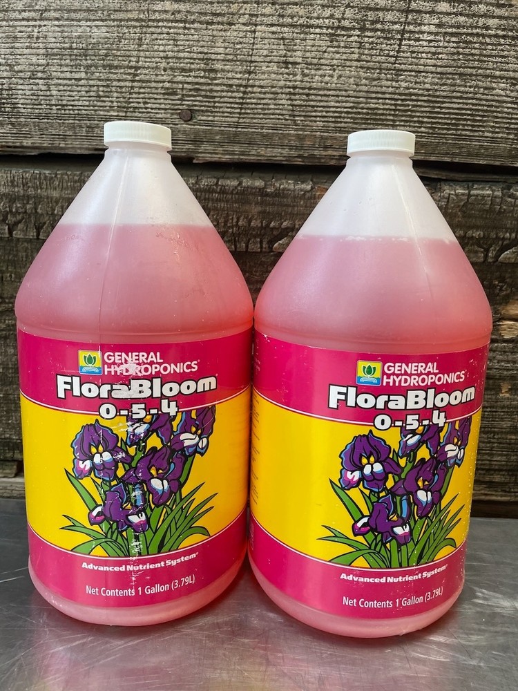 LOT of 2 General Hydroponics Florabloom Nutrient Solution ! Gallon Bottles