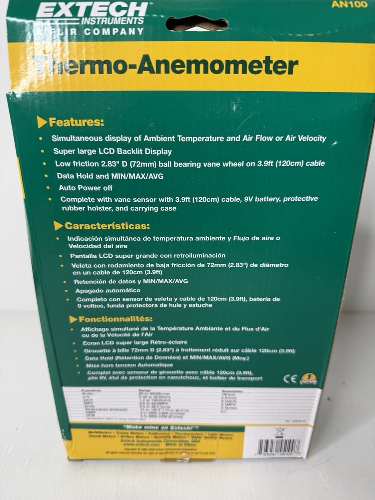 Extech AN100 CFM/CMM Thermo-Anemometer New in Box