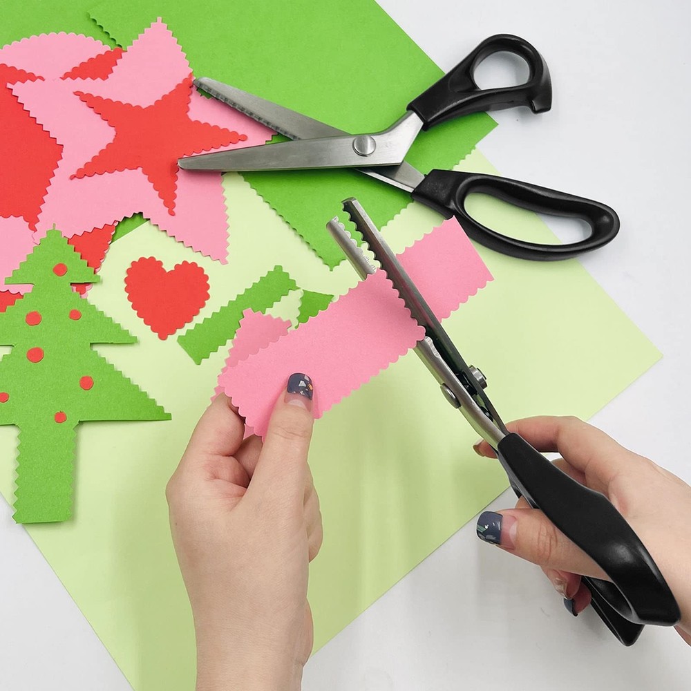Pinking Shears Zig Zag Scissors For Fabric Leather Triangular Rounded 2 Models