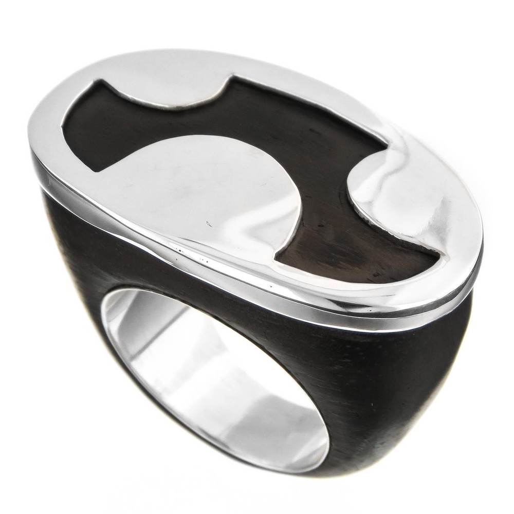 Dark Wood Contrast 925 Sterling Silver Ring