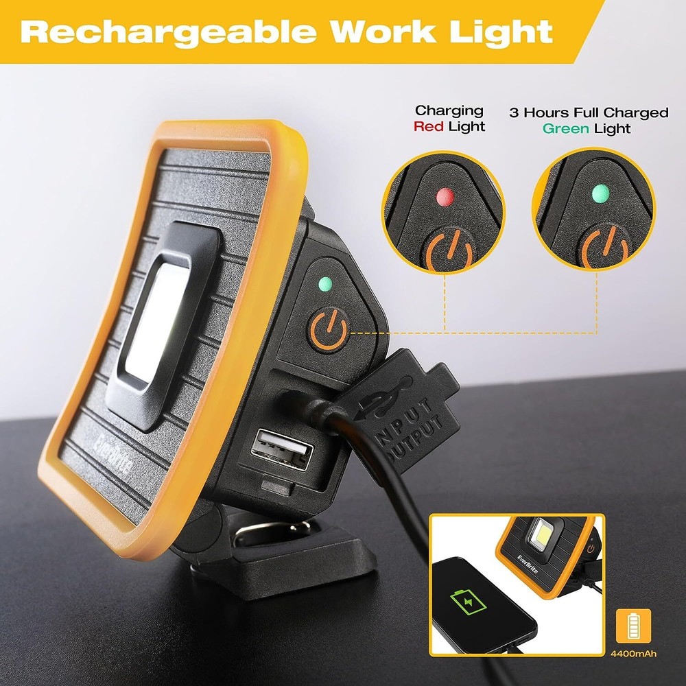 EverBrite Rechargeable 1000 Lumens Work Light Orange/White/COB Work Light 3Modes