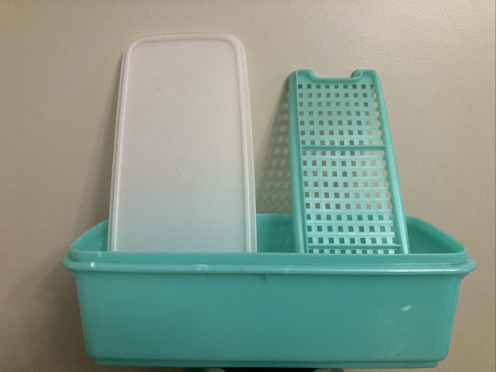 Vintage Tupperware Green Celery Keeper Container 782 / 3 lid and Insert Complete
