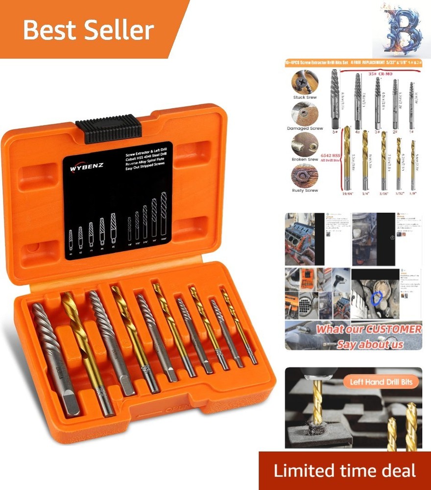 14-Pcs Reverse Cobalt HSS Screw Extractor & Left Hand Drill Set - Easy Out Tool