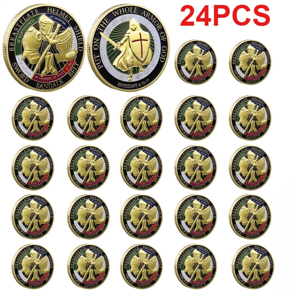 24PCS Put on the Whole Armor of God Commemorative Gold Challenge Coins Gift