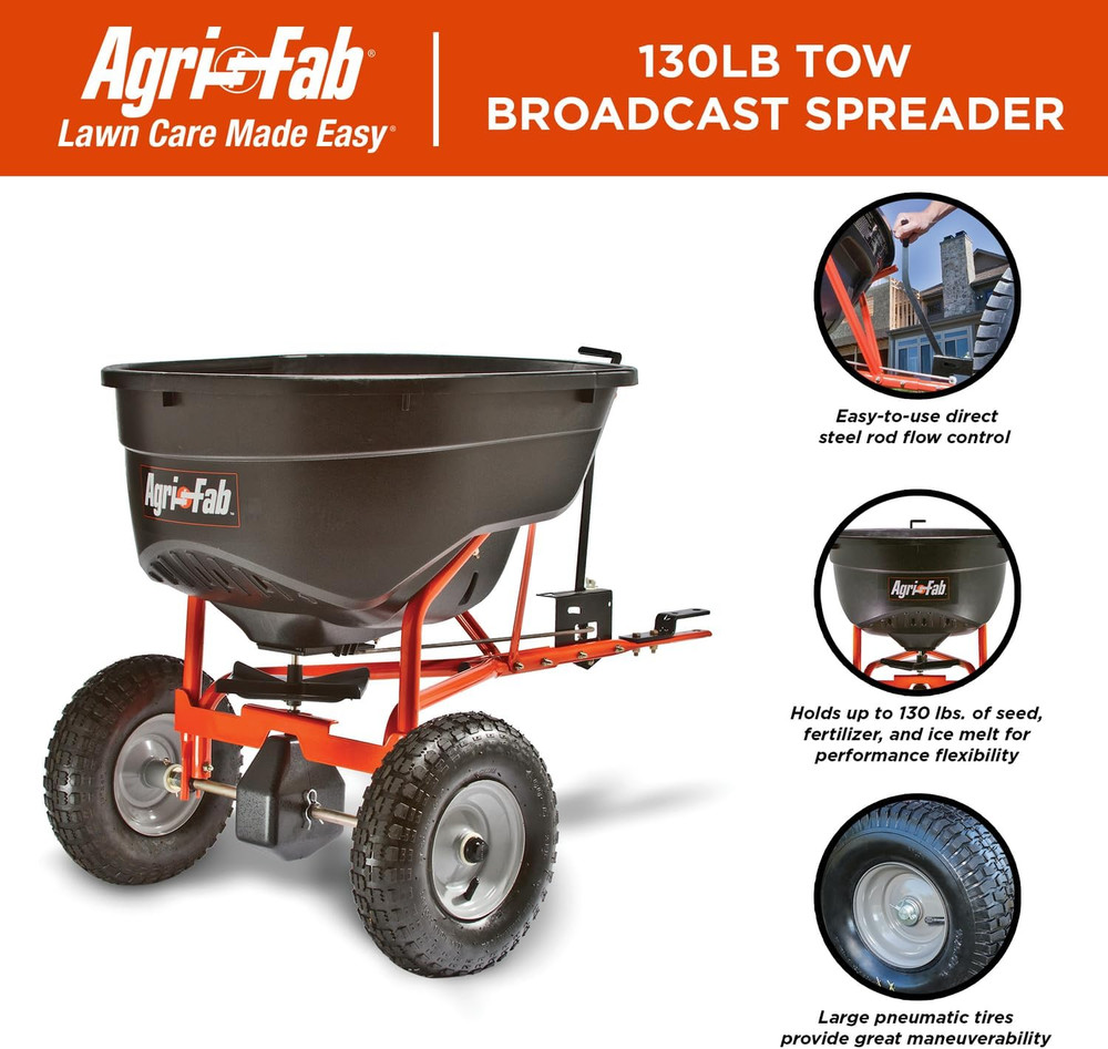 45-0463 Pull behind Broadcast Spreader,130 Lb. Hopper Capacity Designed for Seed