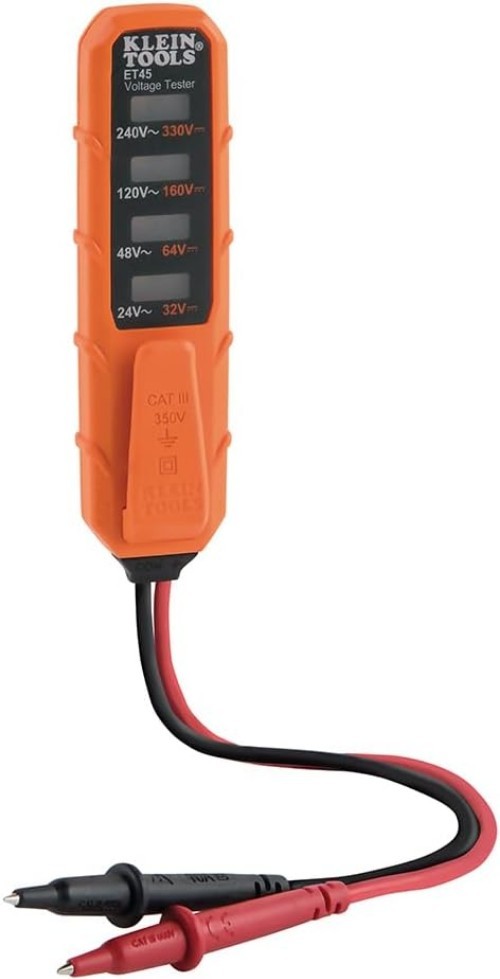 Compact Klein ET45 AC/DC Voltage Tester with Clear LED Indicators, No Batteries