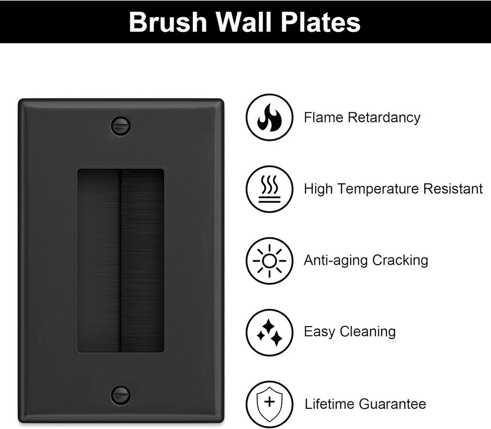 (2 Pack) Brush Wall Plate with Low Voltage Mounting Bracket, Cable Pass through