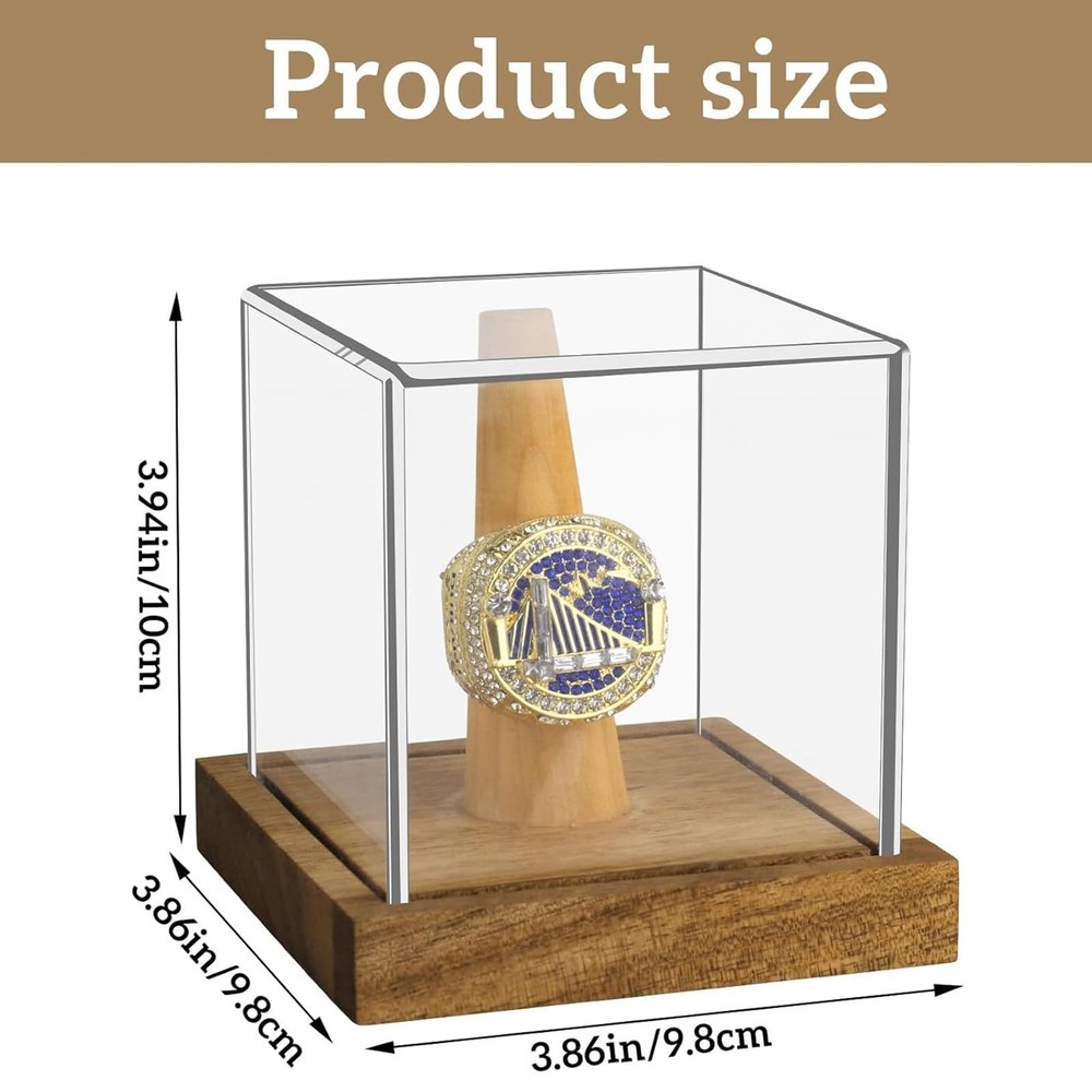 2 Pack Championship Ring Display Case Clear Acrylic Single Clear, Brown