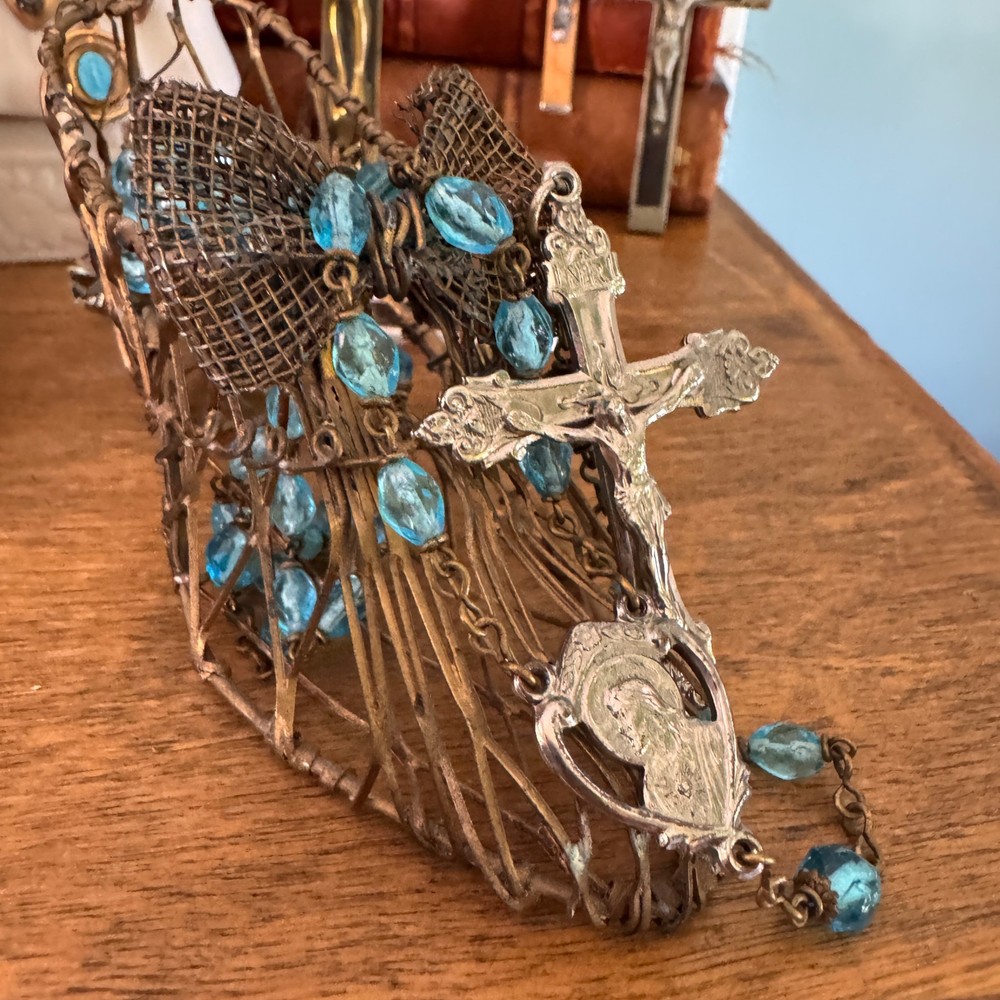 Vintage Blue Crystal Bead Rosary