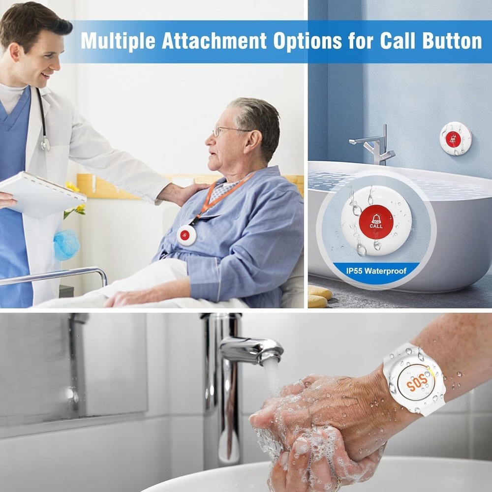 Emergency Call Button for Elderly with 150m Range & 110dB Alarm - 2 Receivers
