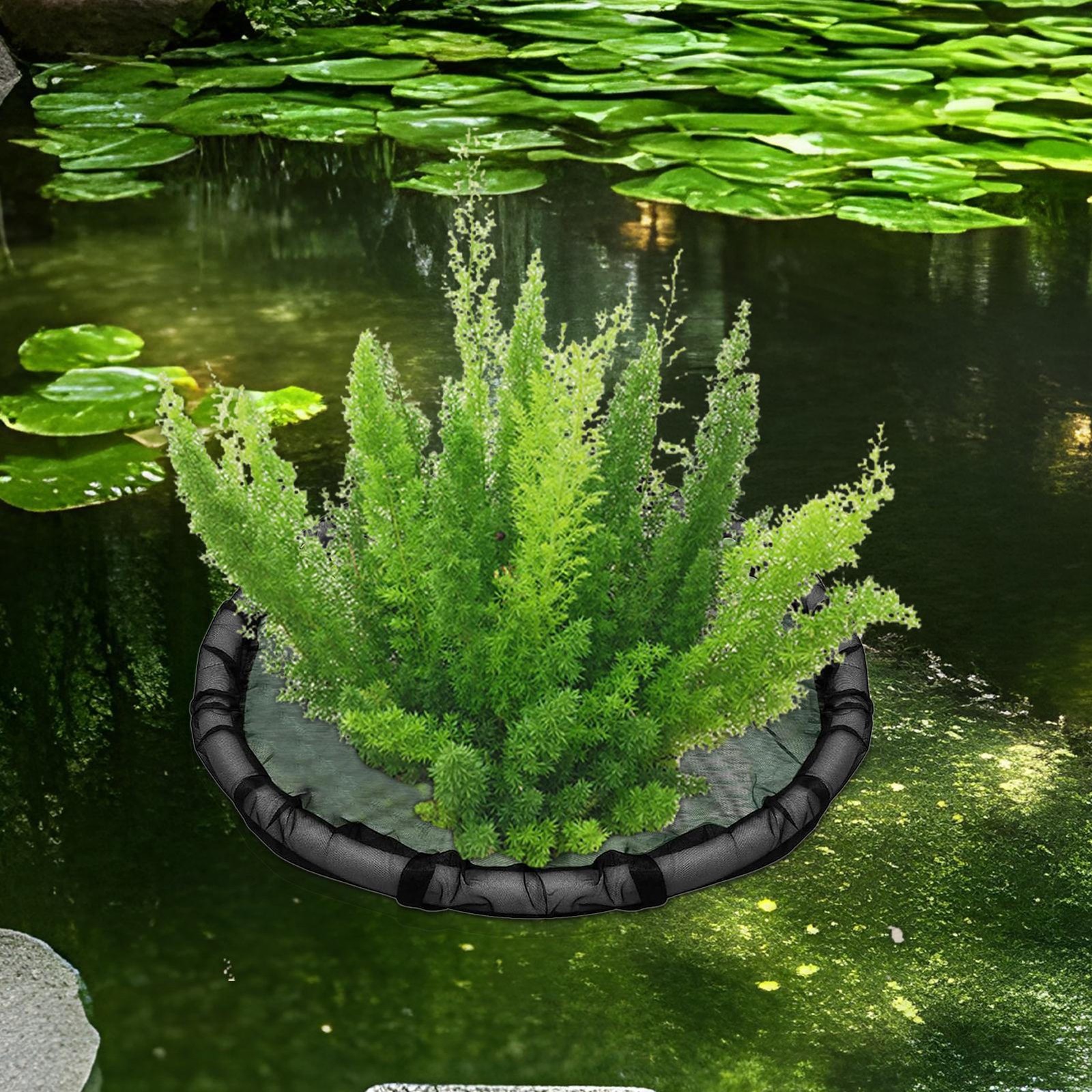 Floating Island Planter for Ponds, 17.7" Round Floating Flora Fish Barrier