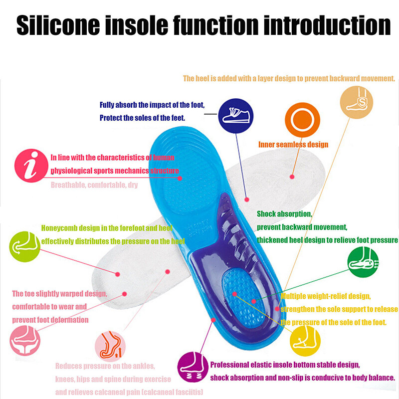 Silicone Gel Insoles Shock Insoles orthopedic Massaging Shoe Inserts Men Women