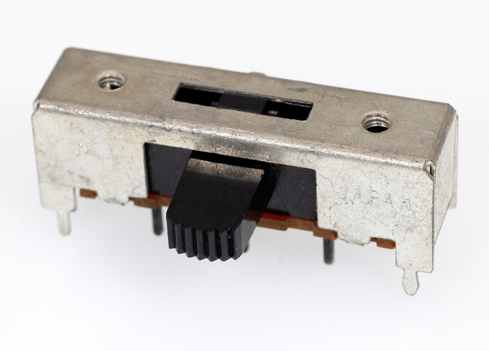 162163 2612F, 3-Position DP3T PCB/Panel Mount Right Angle Slide Switch Black