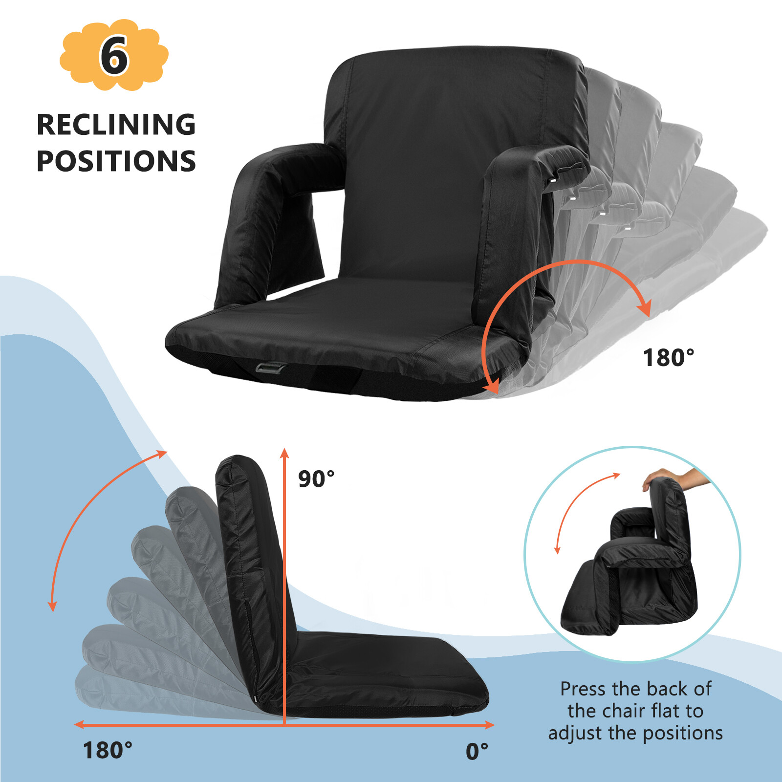 NAIZEA 2Pack Stadium Seats for Bleachers With Back Support 6 Reclining Positions