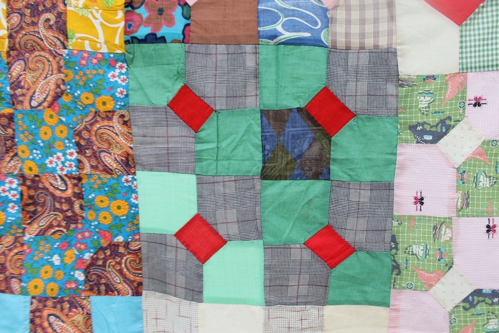 Vintage Scrappy Checkered Patchwork Quilt Top