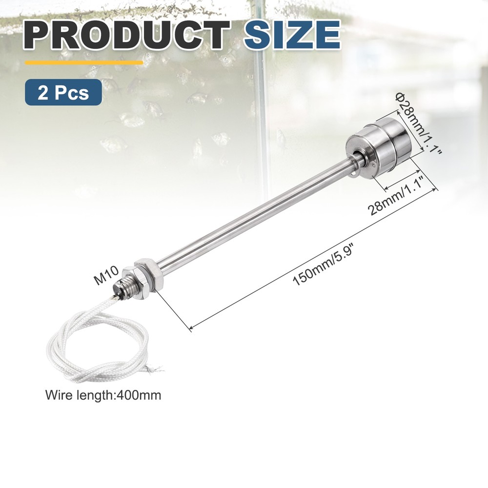 Float Switch 150mm Rod 0.5A Vertical Single Float for Pump/Alarm 2 Pcs