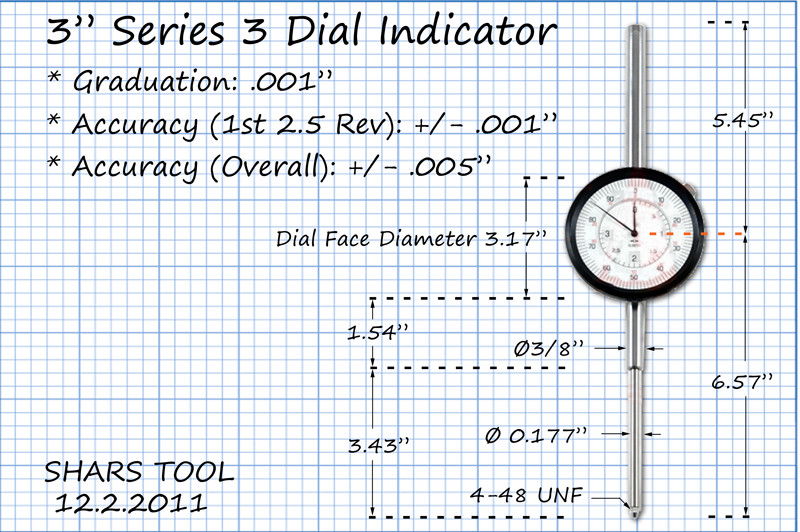 SHARS 3" PRECISION LARGE DIAL INDICATOR TRAVEL 0.001 AGD 3 NEW 20.00% OFF L]