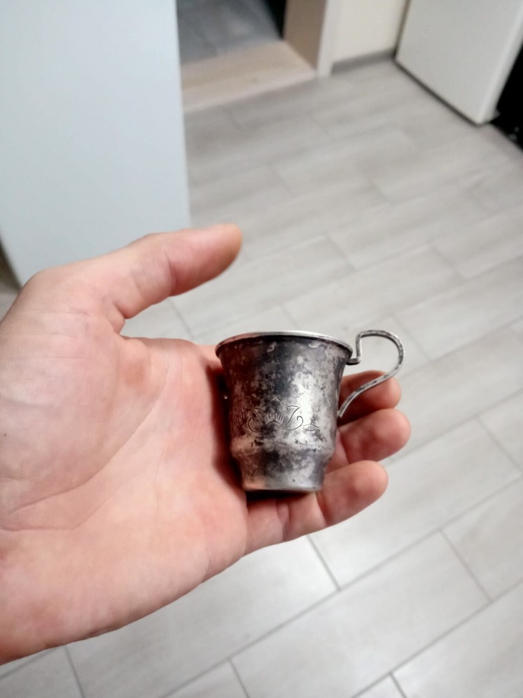 antique cup covered with silver, silver plating