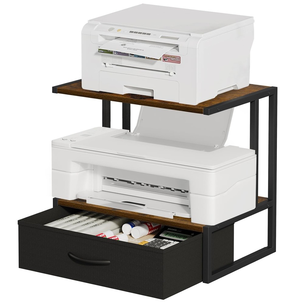Printer Stand with Storage for Desk, with Fabric Drawer Desktop Printer Stand...