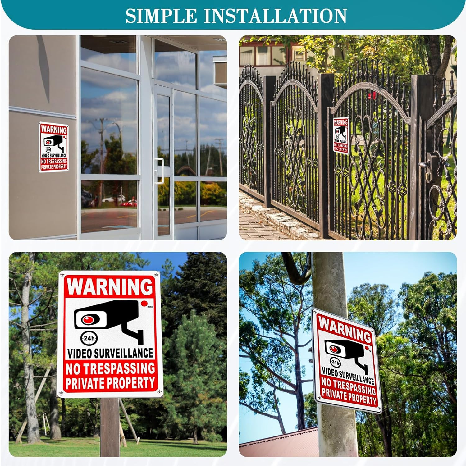 4 Pack Large Warning Security Cameras In Use Metal Sign for House Business
