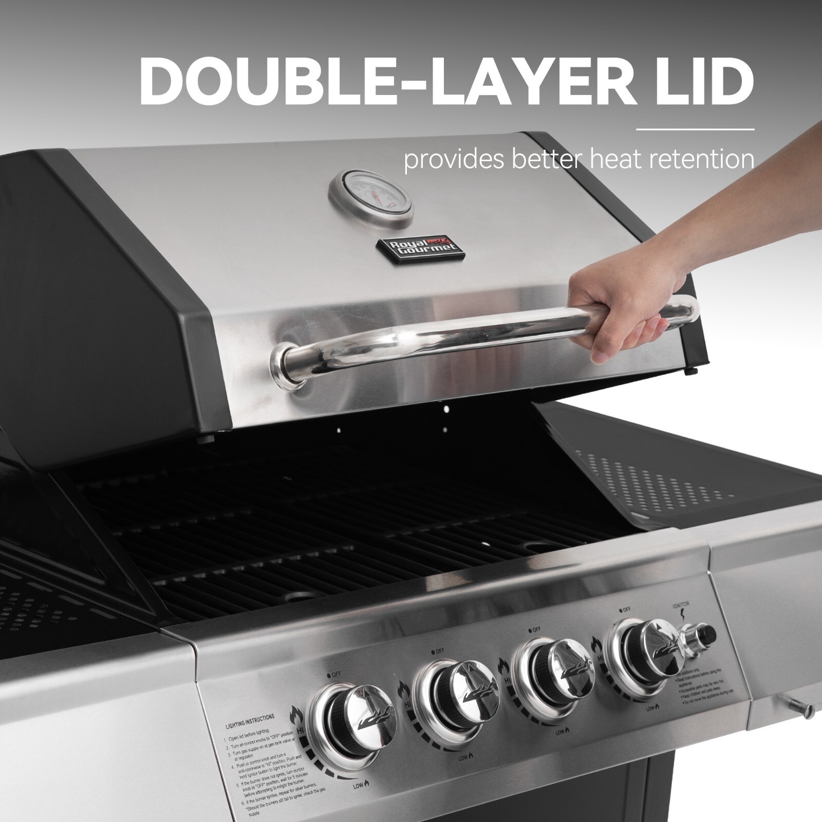 Royal Gourmet 4-Burner Propane Gas Grill with Stainless Steel Upper Lid Outdoor