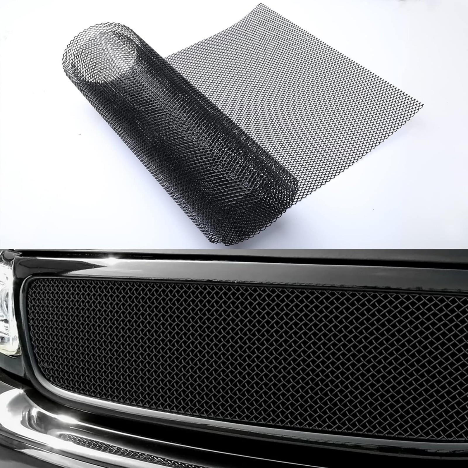 Universal Car Grill Mesh 40" x 13", Black-Painted 3 x 6mm Rhombic Hole black